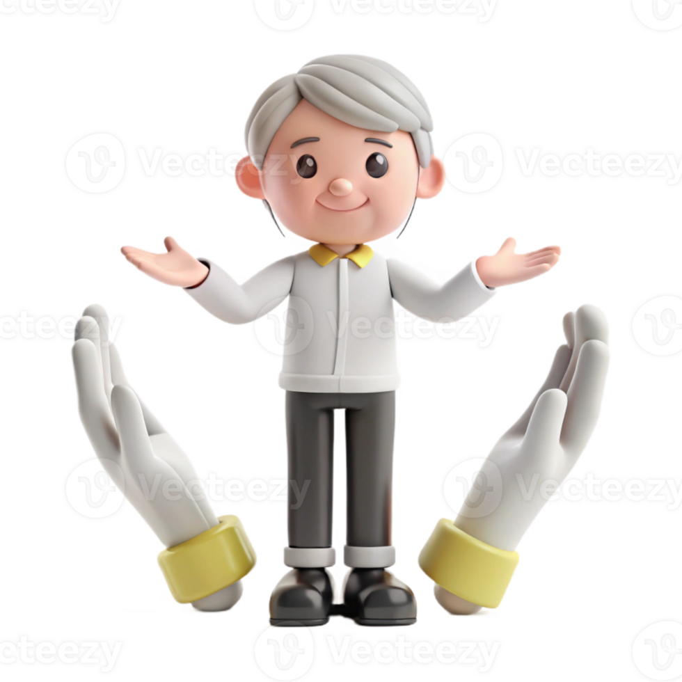 3D Cartoon Character with Open Arms and Welcoming Hands png