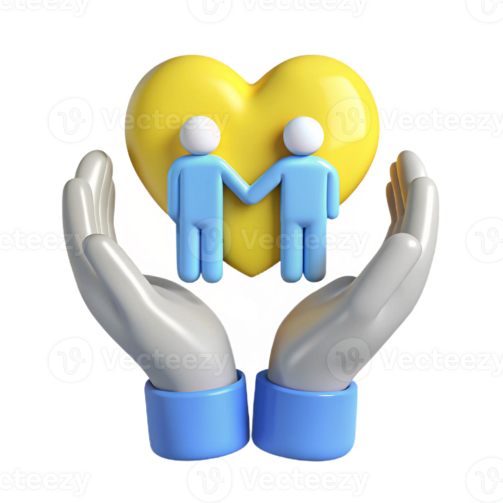 Protecting Love and Togetherness 3D Illustration of Hands Holding a Heart png