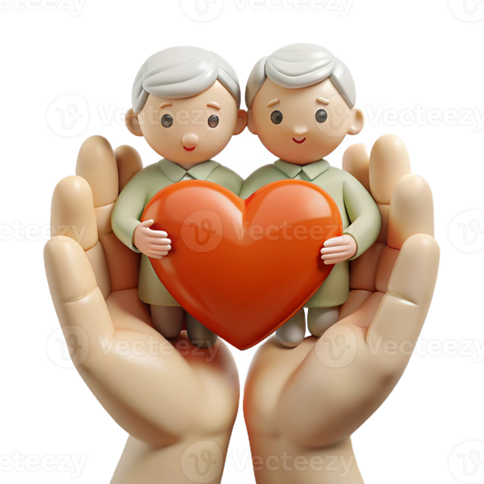 Two Cartoon Characters Holding a Red Heart in Protective Hands png