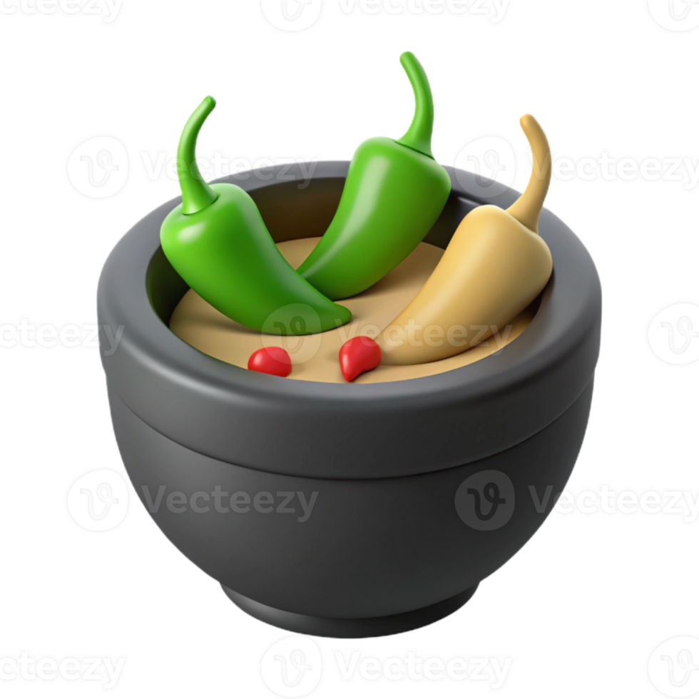 3D Rendered Bowl of Green and Yellow Peppers with Red Seeds png