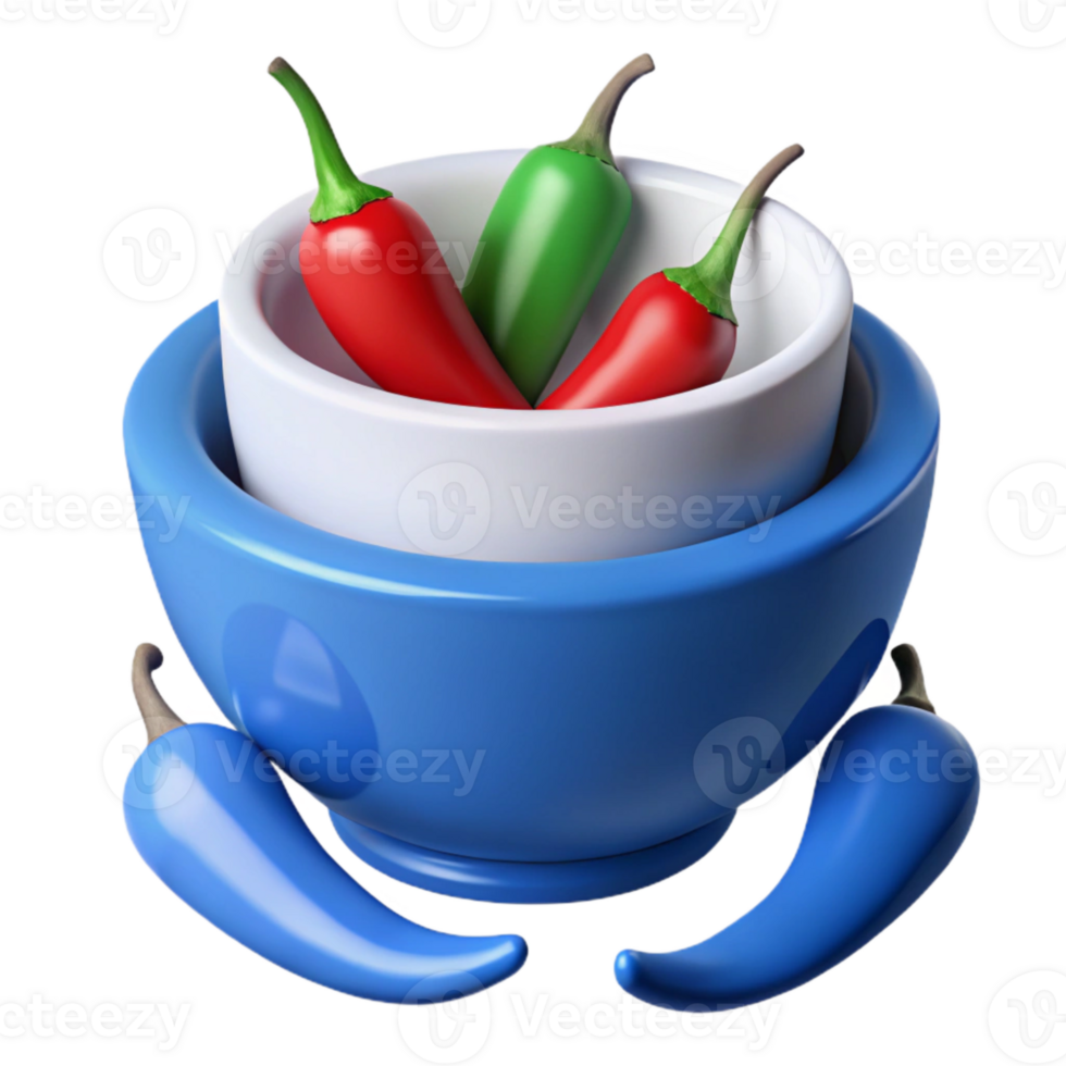Chili Peppers in Blue Bowl with White Interior png
