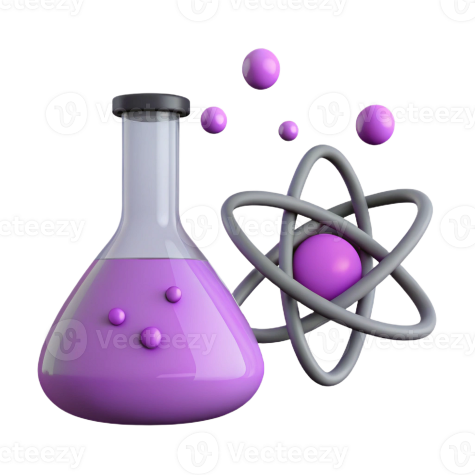 Purple Beaker and Atomic Model Illustration png