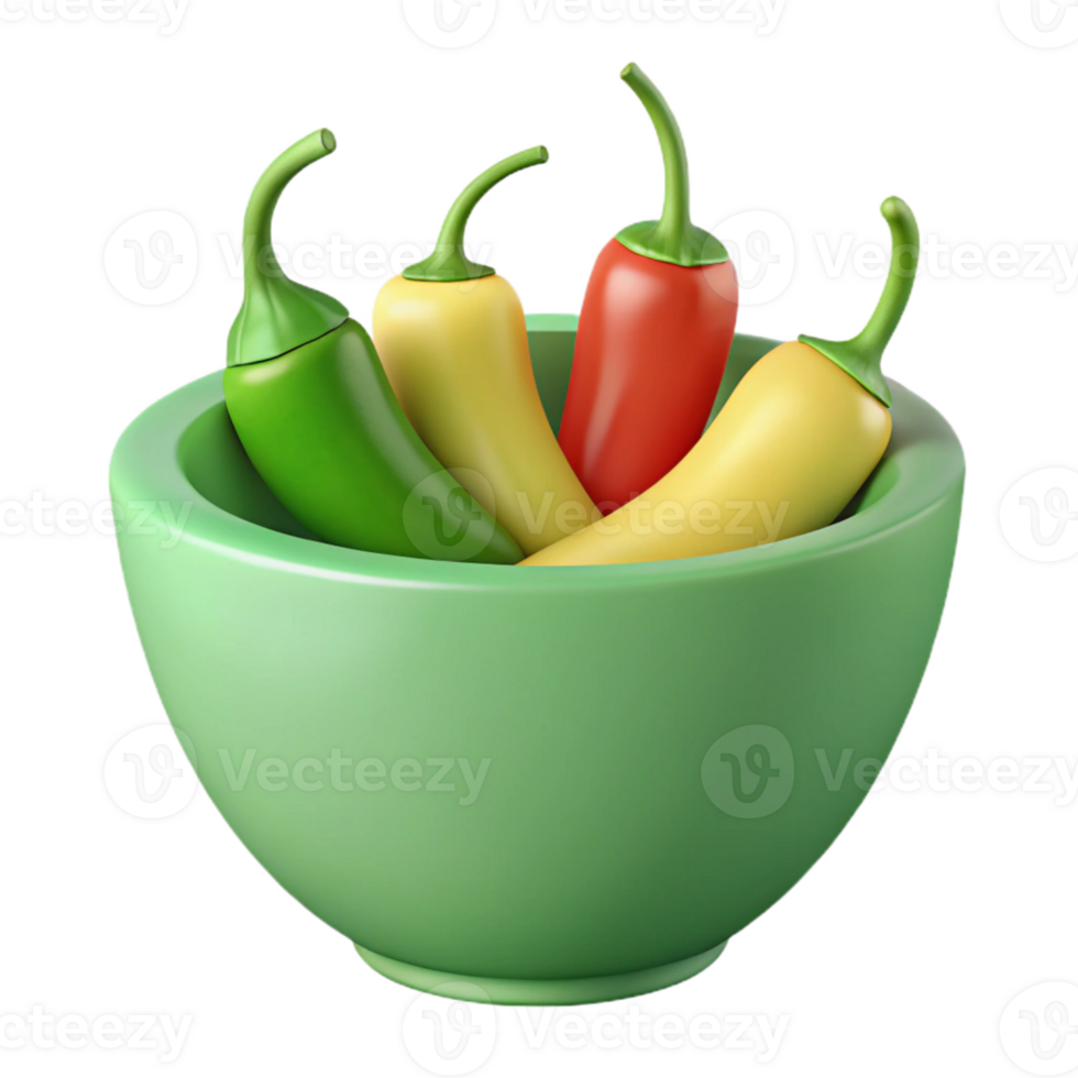 Green, Yellow, and Red Peppers in a Bowl png