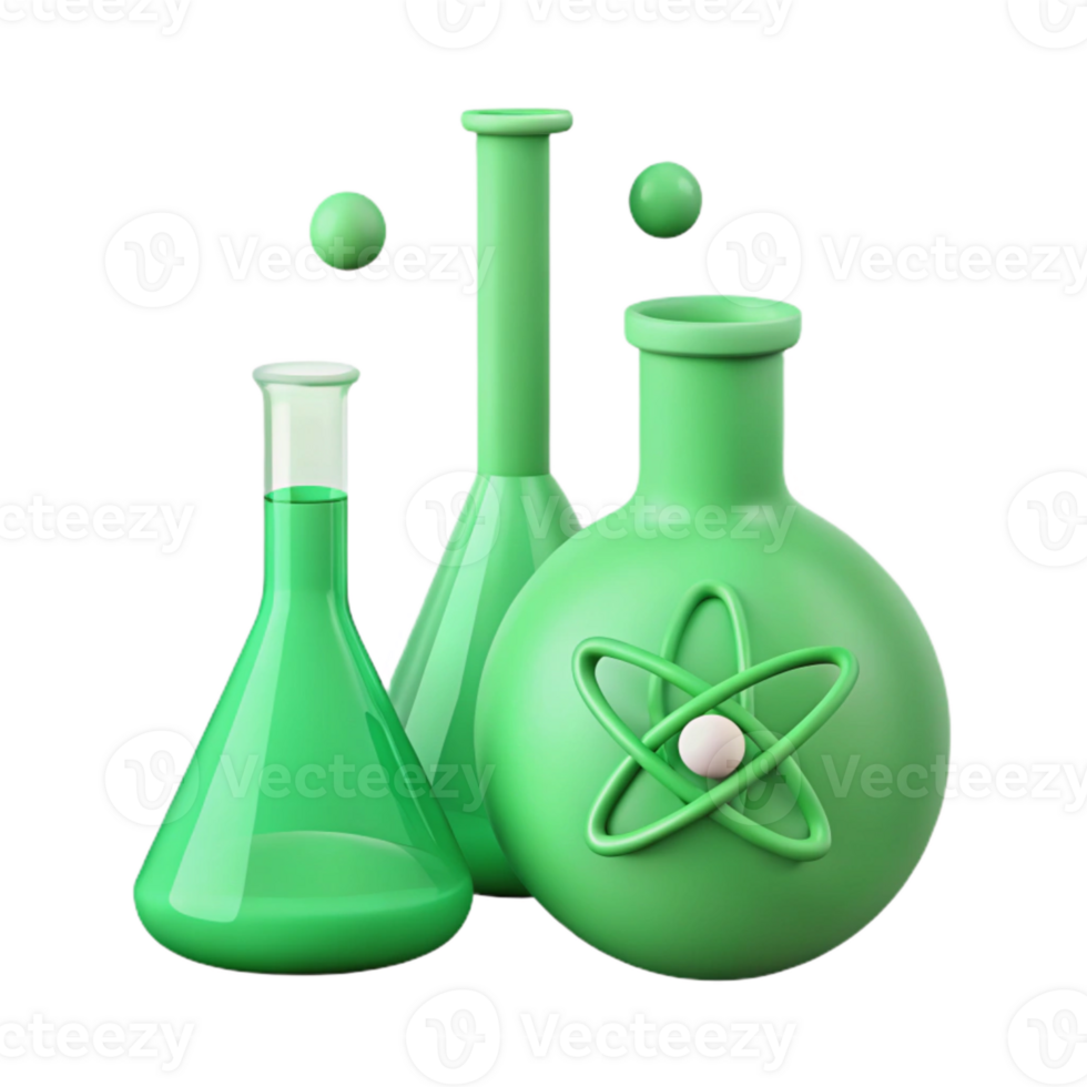 Green Beaker with Atomic Symbol png