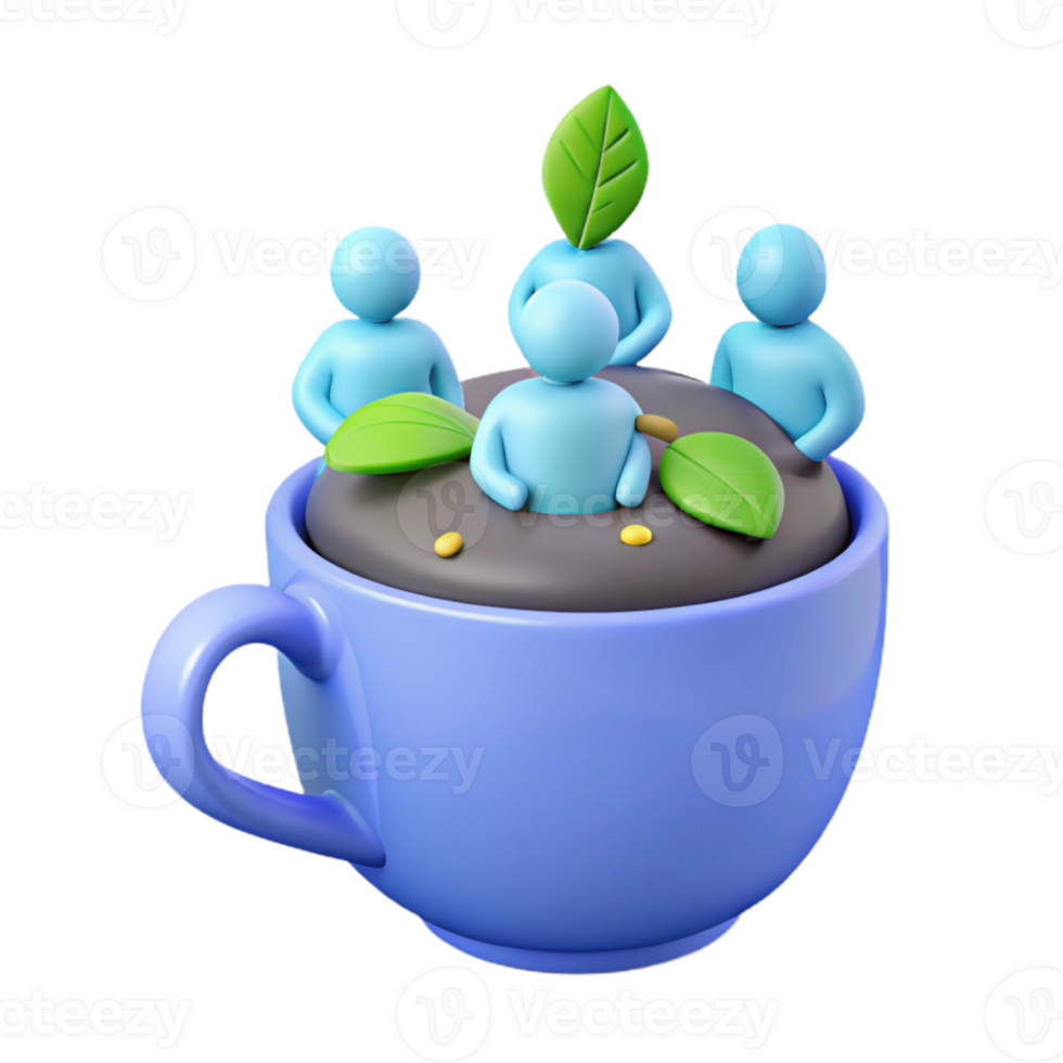 3D Rendered Illustration of People Growing Inside a Cup png
