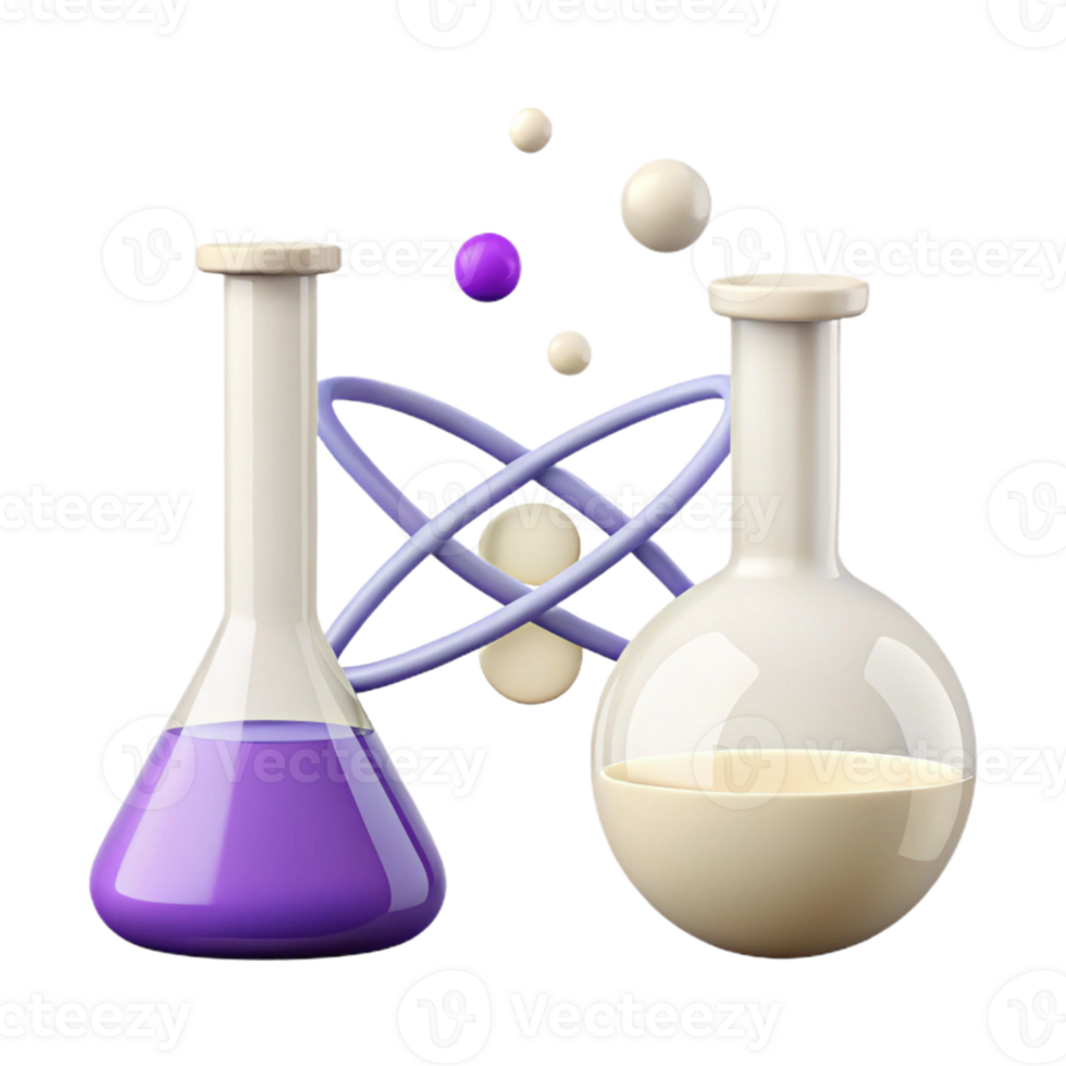 Science Experiment with Beaker and Atom Model png