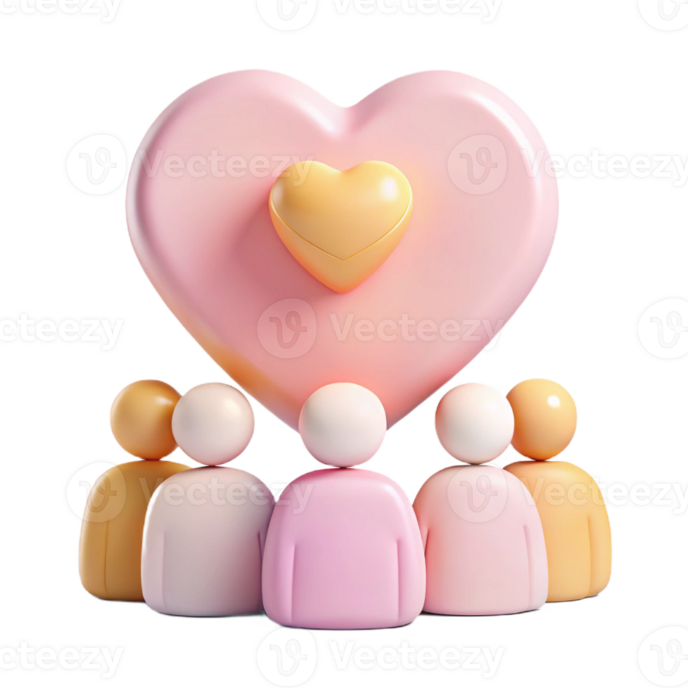 3D Rendered Illustration of People Looking Up at a Large Heart png