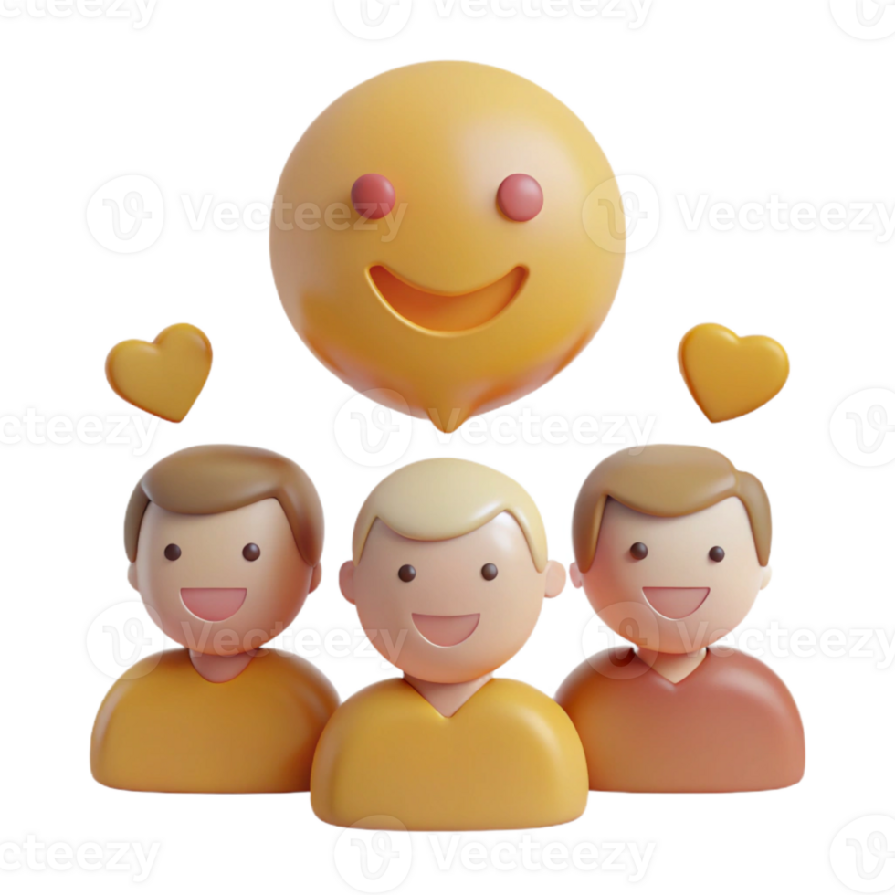 Smiling Emojis and Hearts with Three Person Icons png