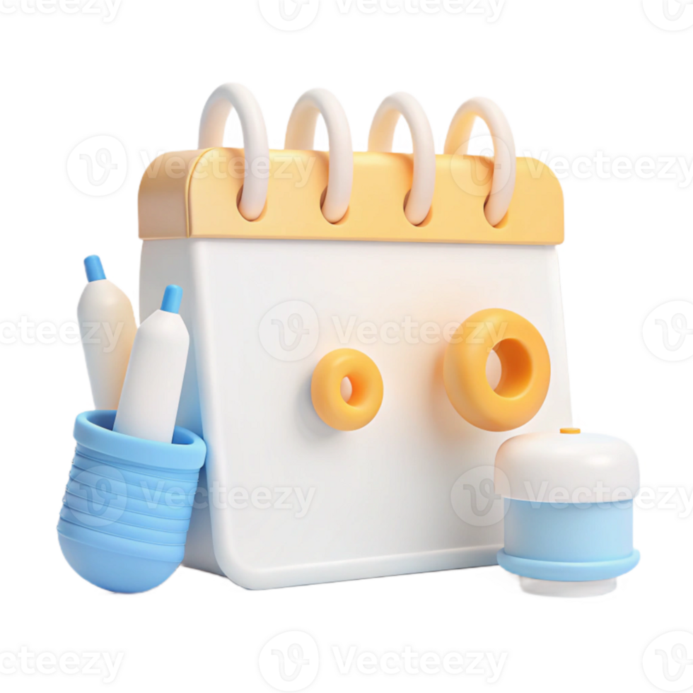 3D Calendar Icon with Pencils and Yarn png