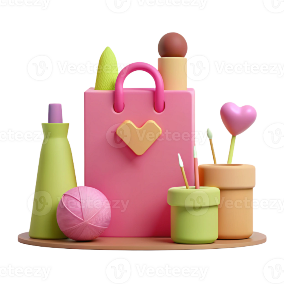3D Rendered Cute and Colorful Objects on a Shelf png