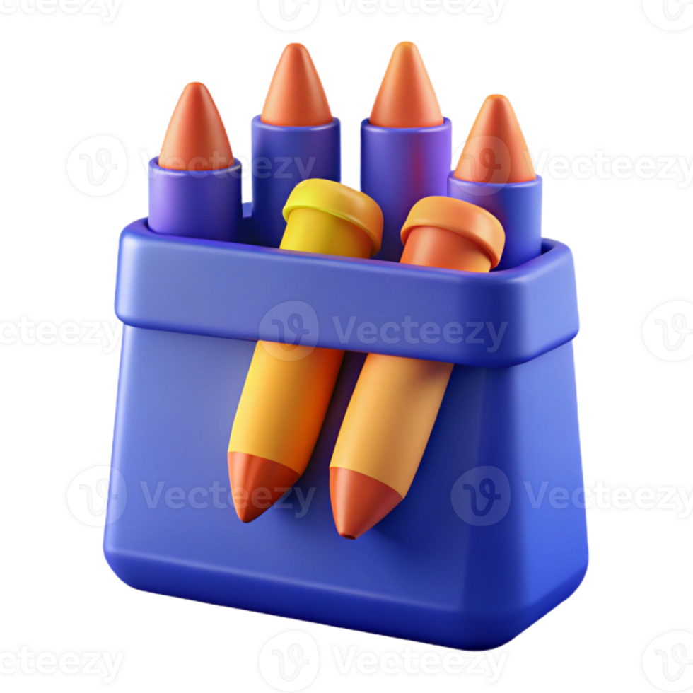 3D Crayon Container with Orange and Yellow Crayons png