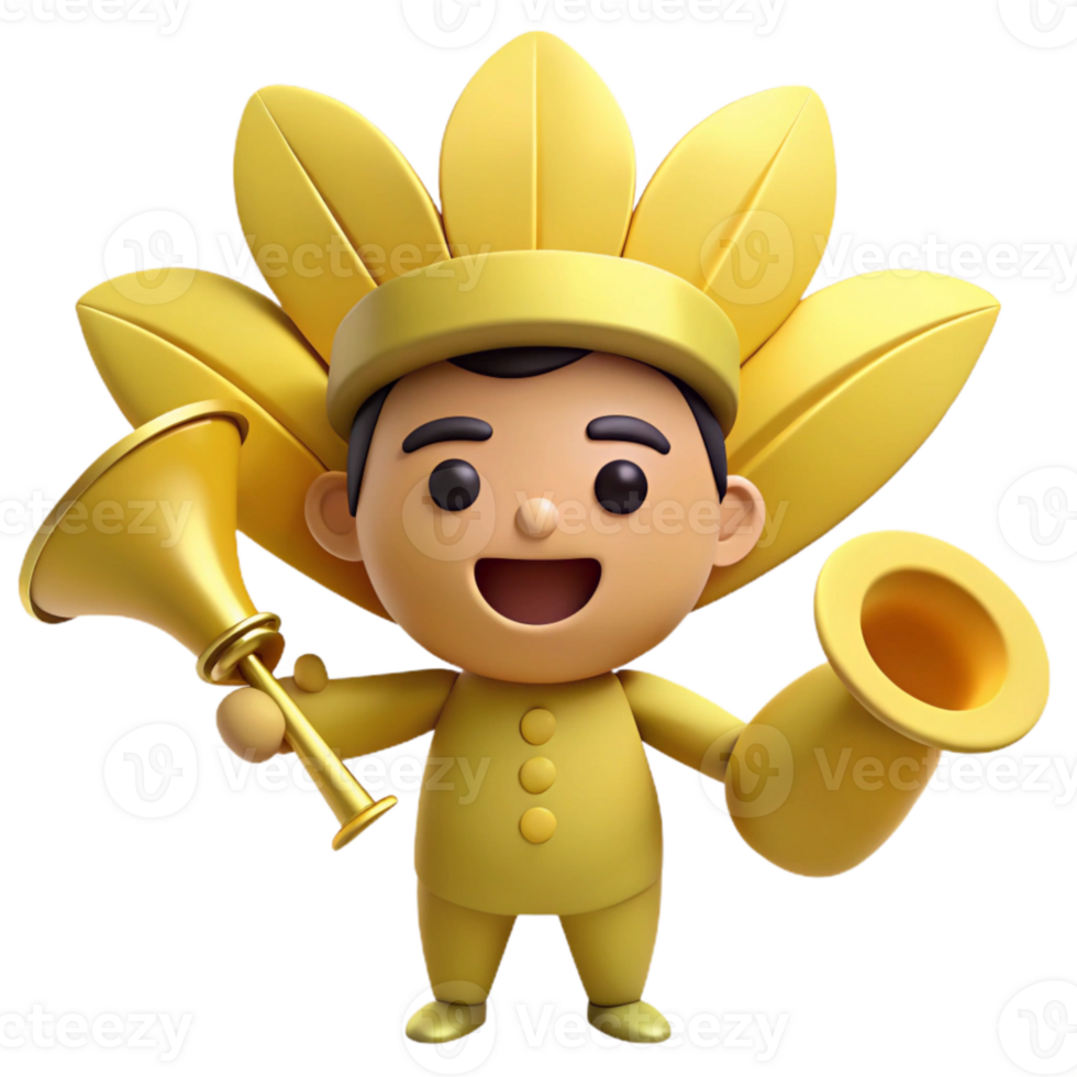 3D Cartoon Character with Yellow Hat and Horn png