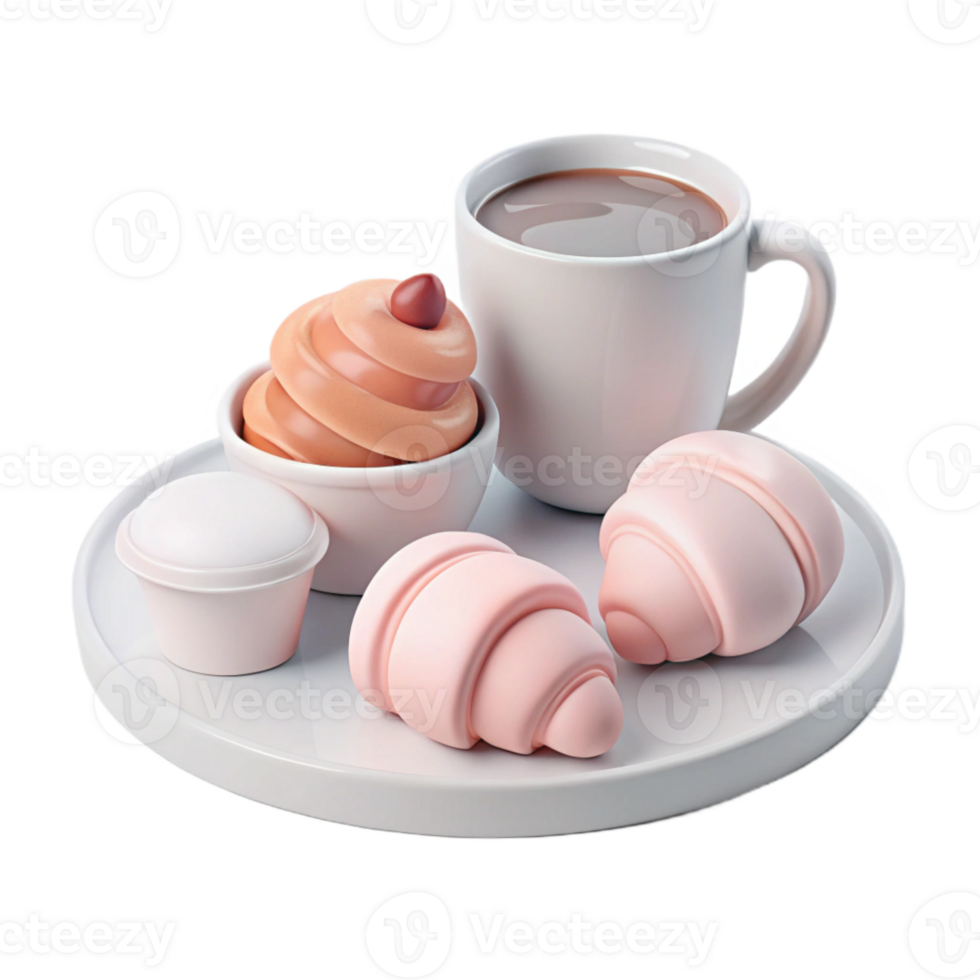 Sweet Treat Coffee, Croissants, and a Cupcake on a White Plate png