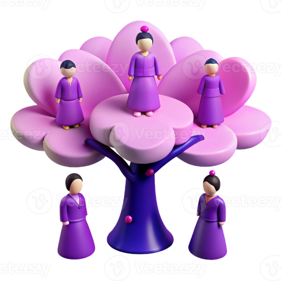 Purple 3D People on a Pink Tree png