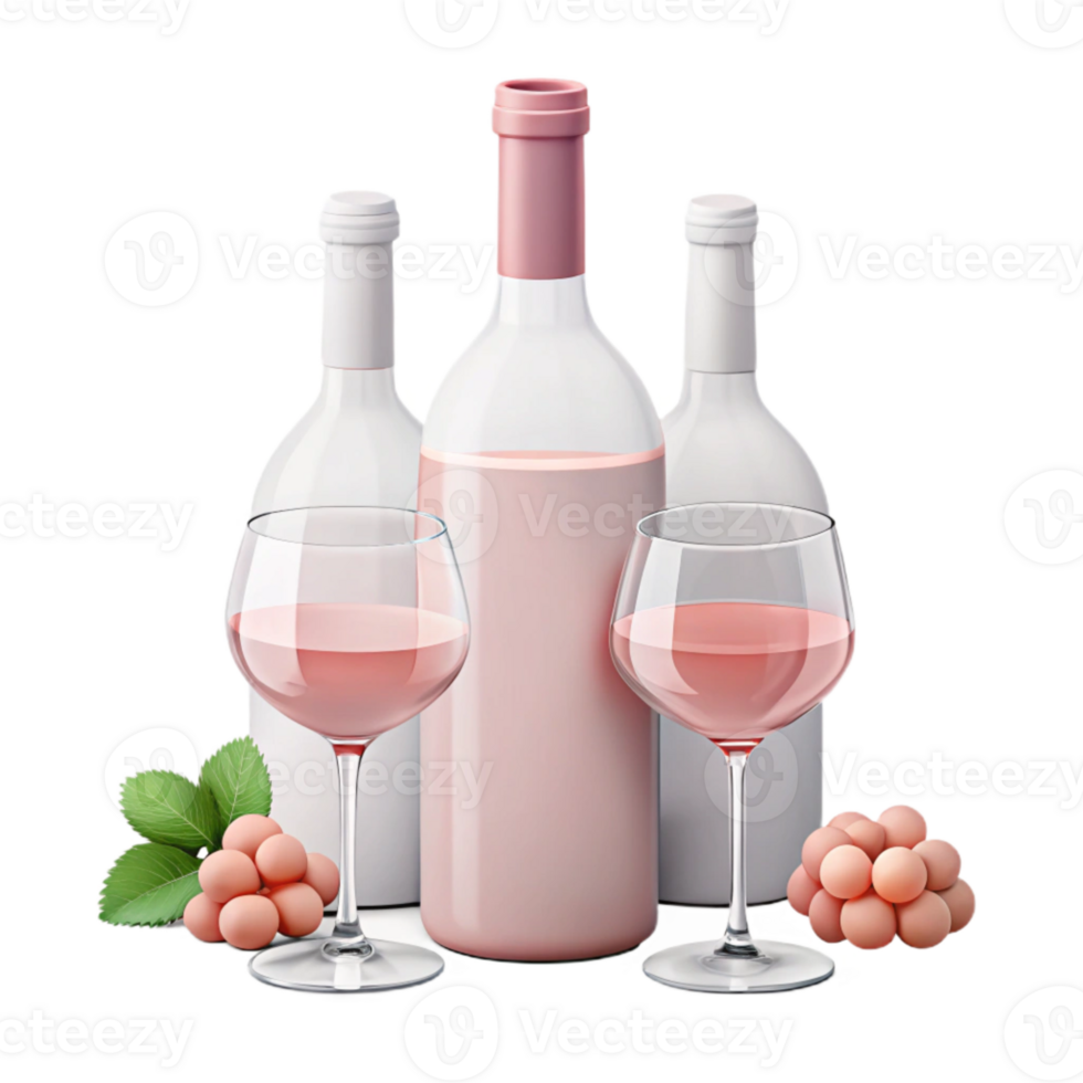 Rose Wine Bottles and Glasses with Grapes png