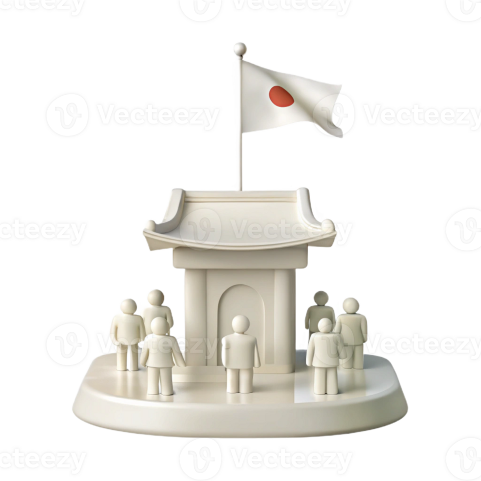 Japanese Flag Waving Over a Building With People png