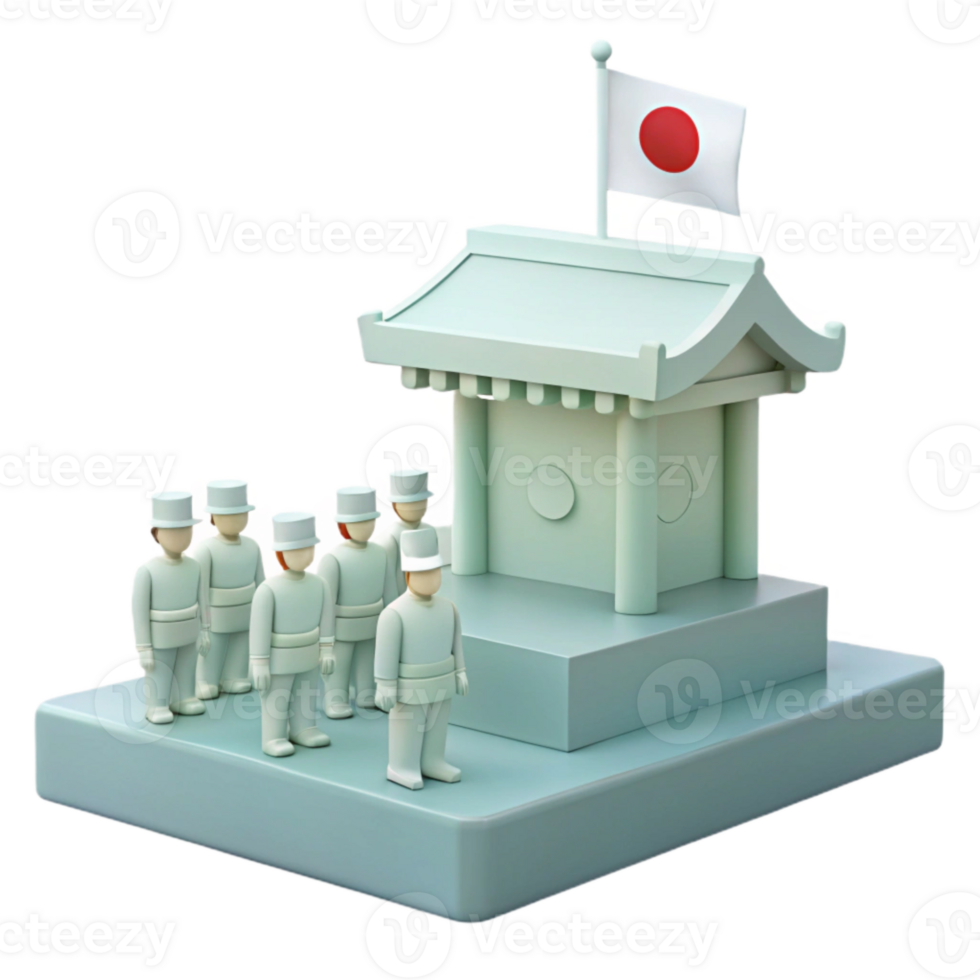 Japanese Temple with Flag and Figures png