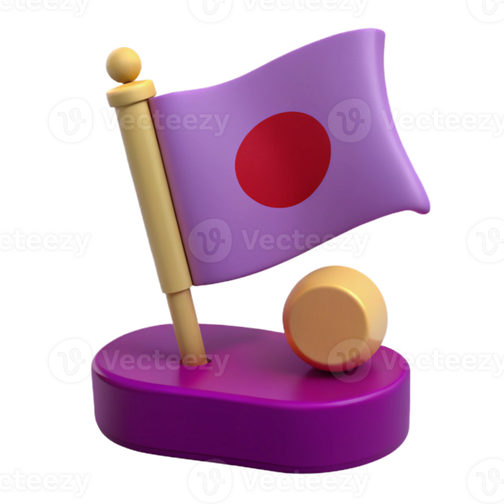 3D Render of a Flag with a Red Circle on a Purple Base png