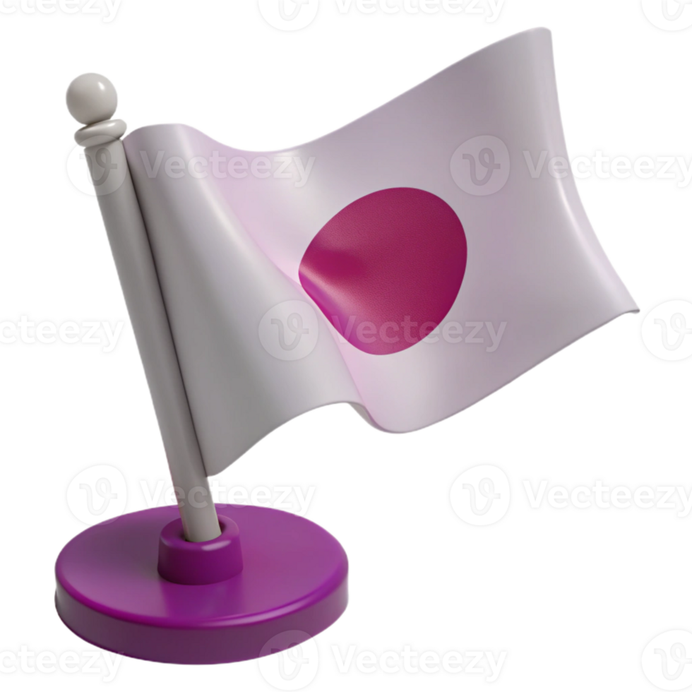 3D Render of a Japanese Flag Waving on a Purple Stand png