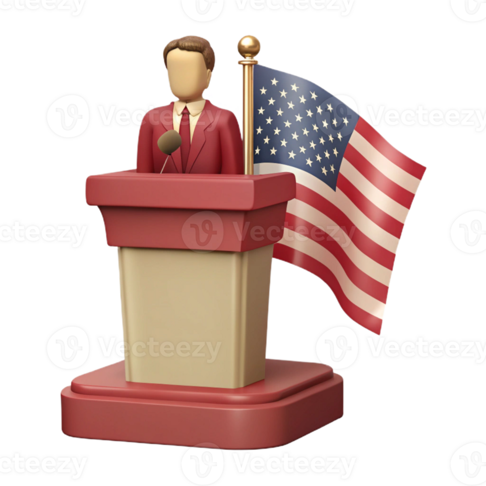 3D Illustration of a Speaker at a Podium with an American Flag png
