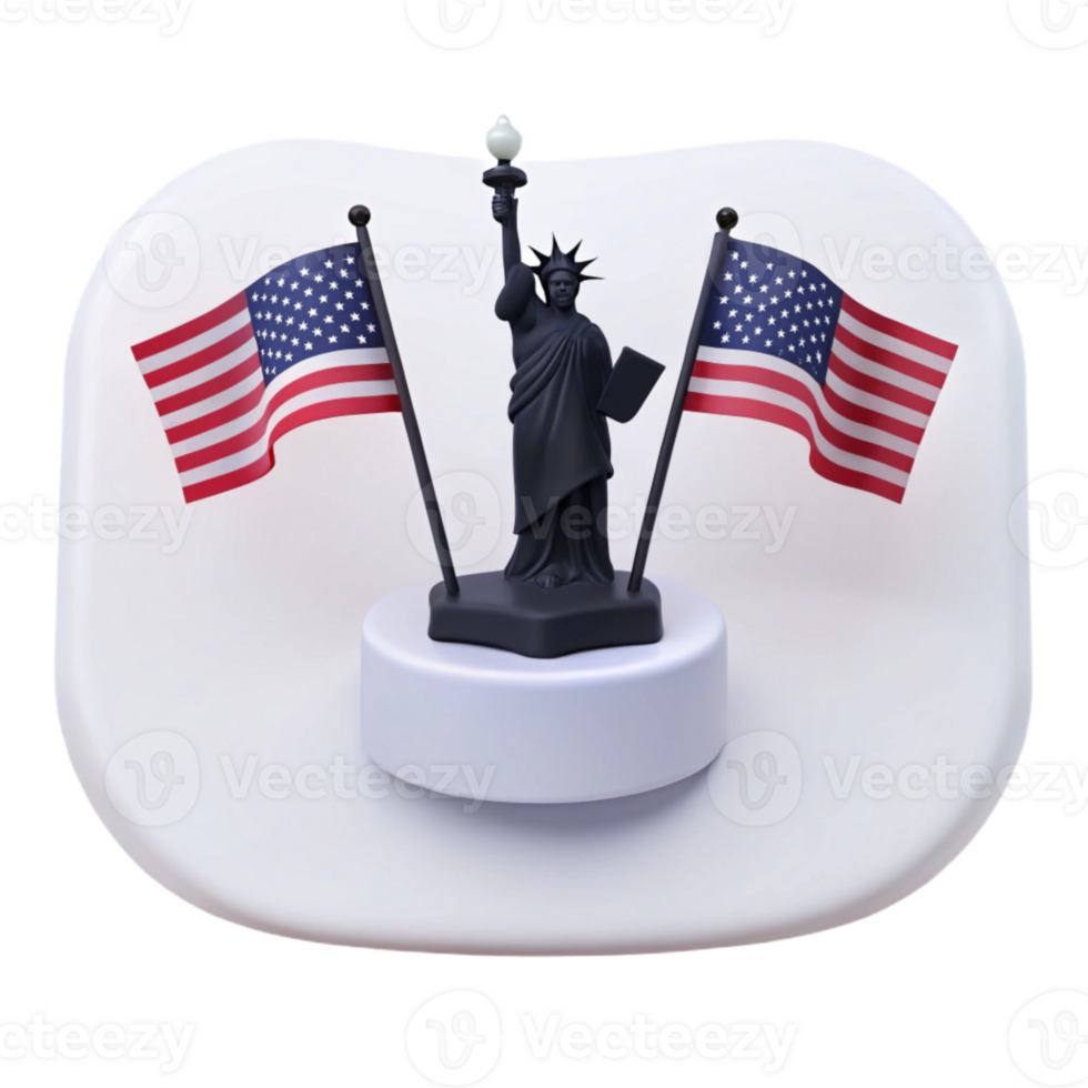 Statue of Liberty with American Flags 3D Model png