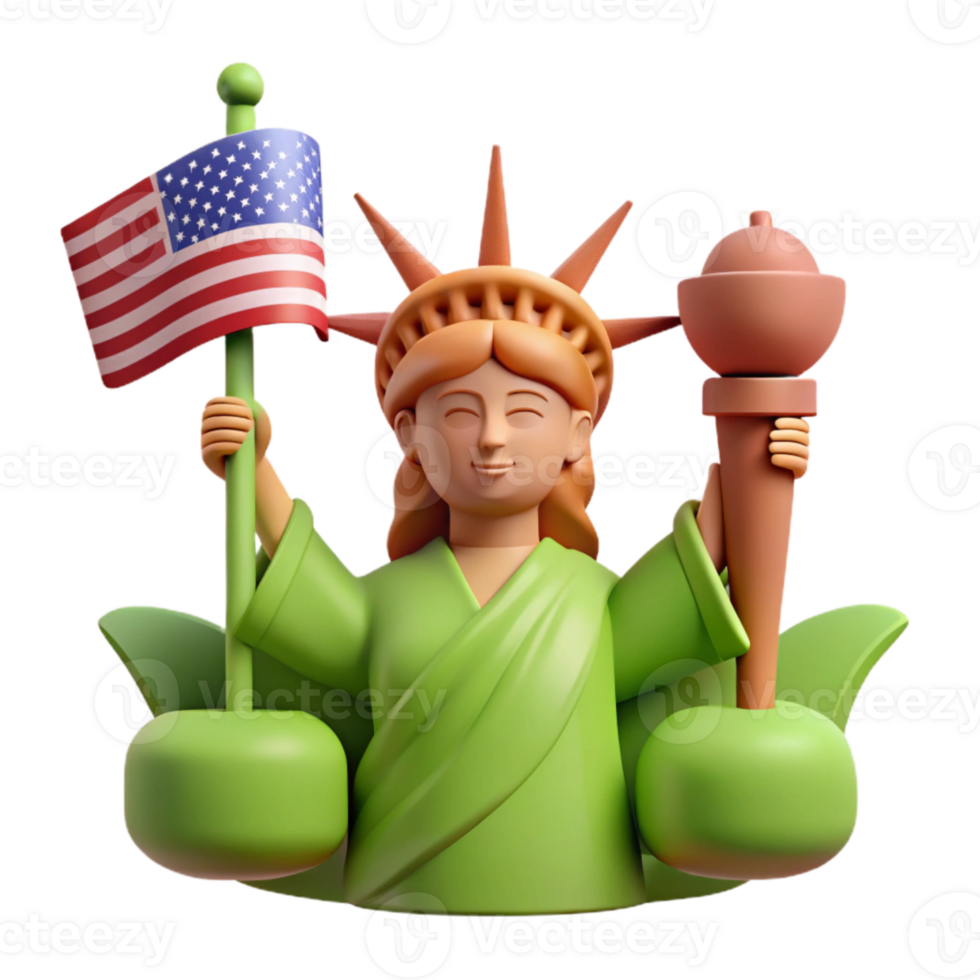 3D Statue of Liberty Model with American Flag png
