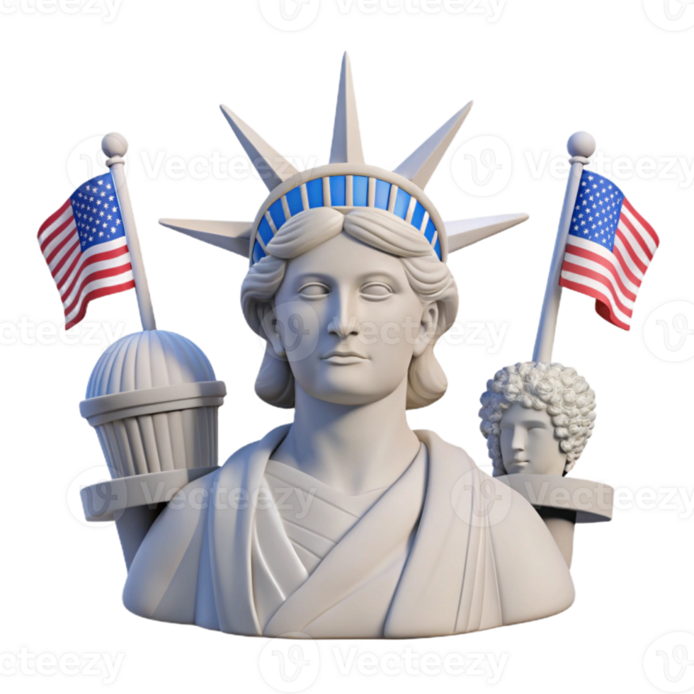 Statue of Liberty Bust with American Flags png