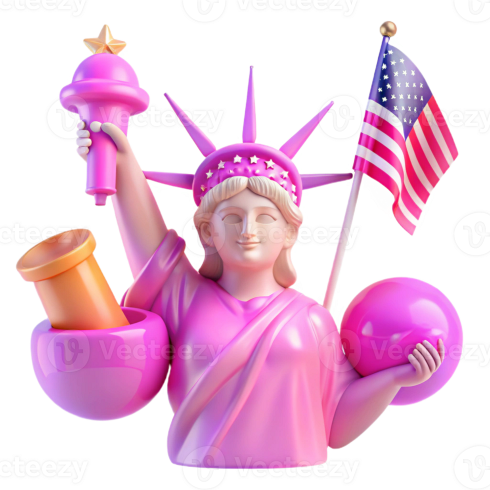 Pink Statue of Liberty Holding a Torch and a Globe png