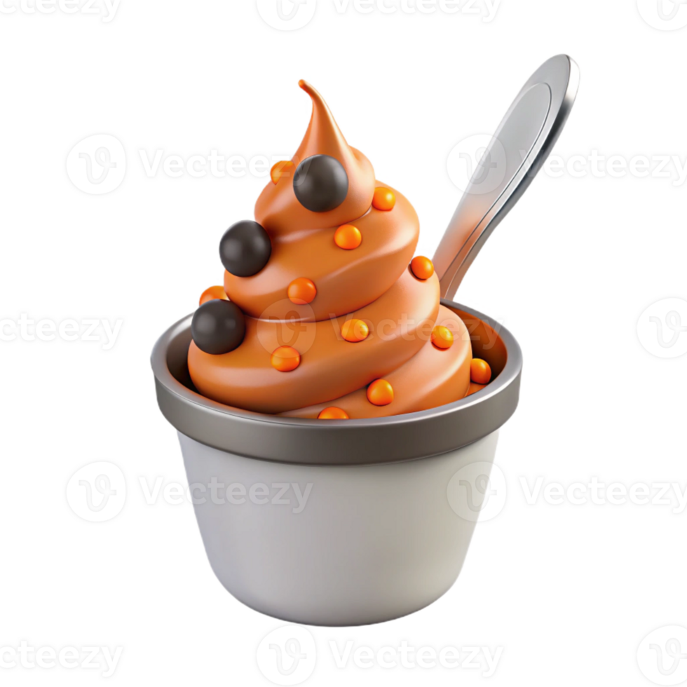 Orange and Chocolate Swirl Frozen Dessert with Spoon png