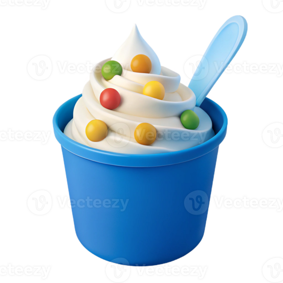 Frozen Yogurt with Toppings in Blue Cup png
