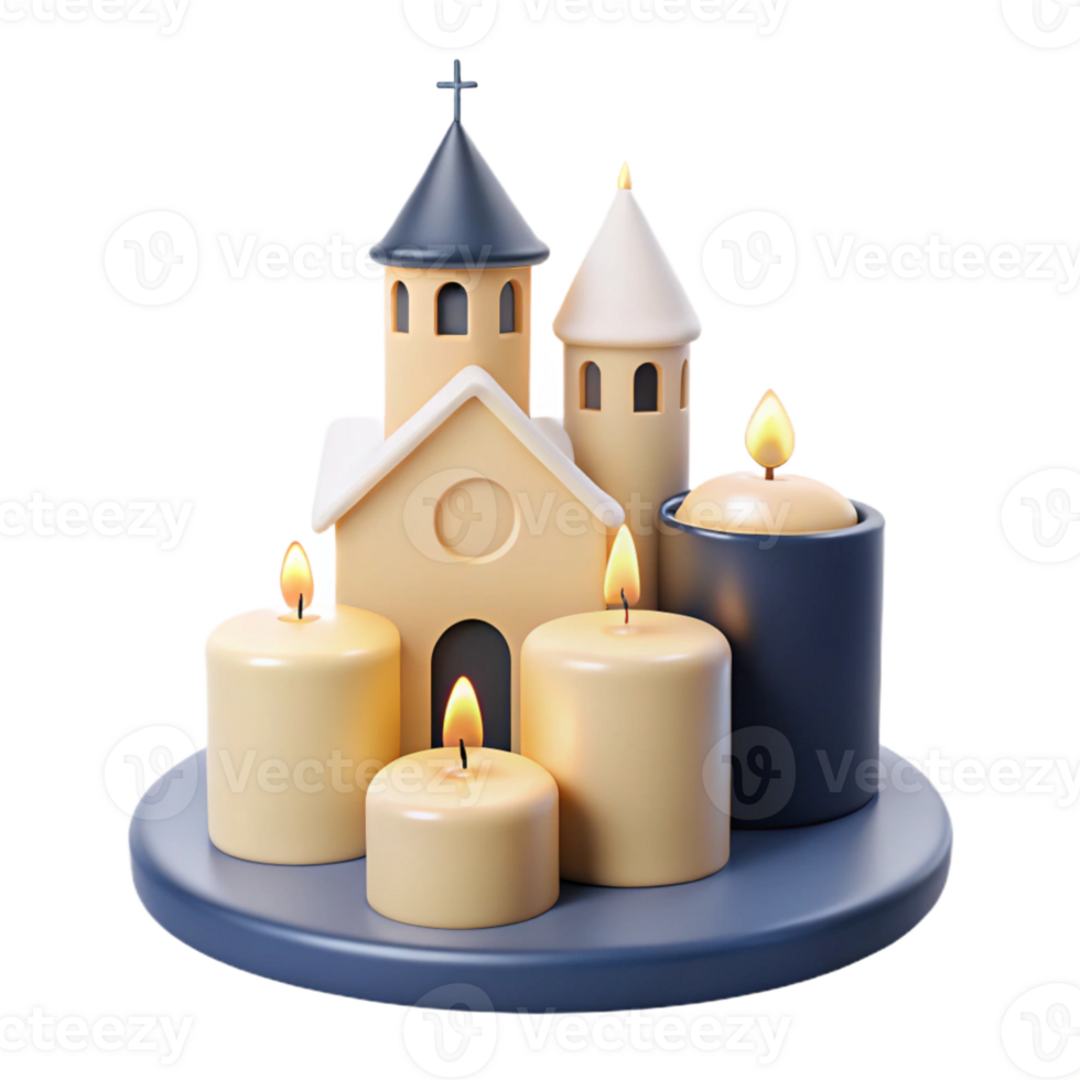 Candles and Church Decor 3D Rendering png