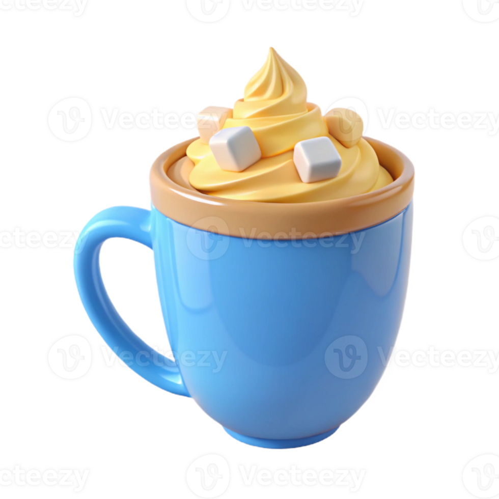 Whipped Cream and Marshmallows in a Blue Mug png