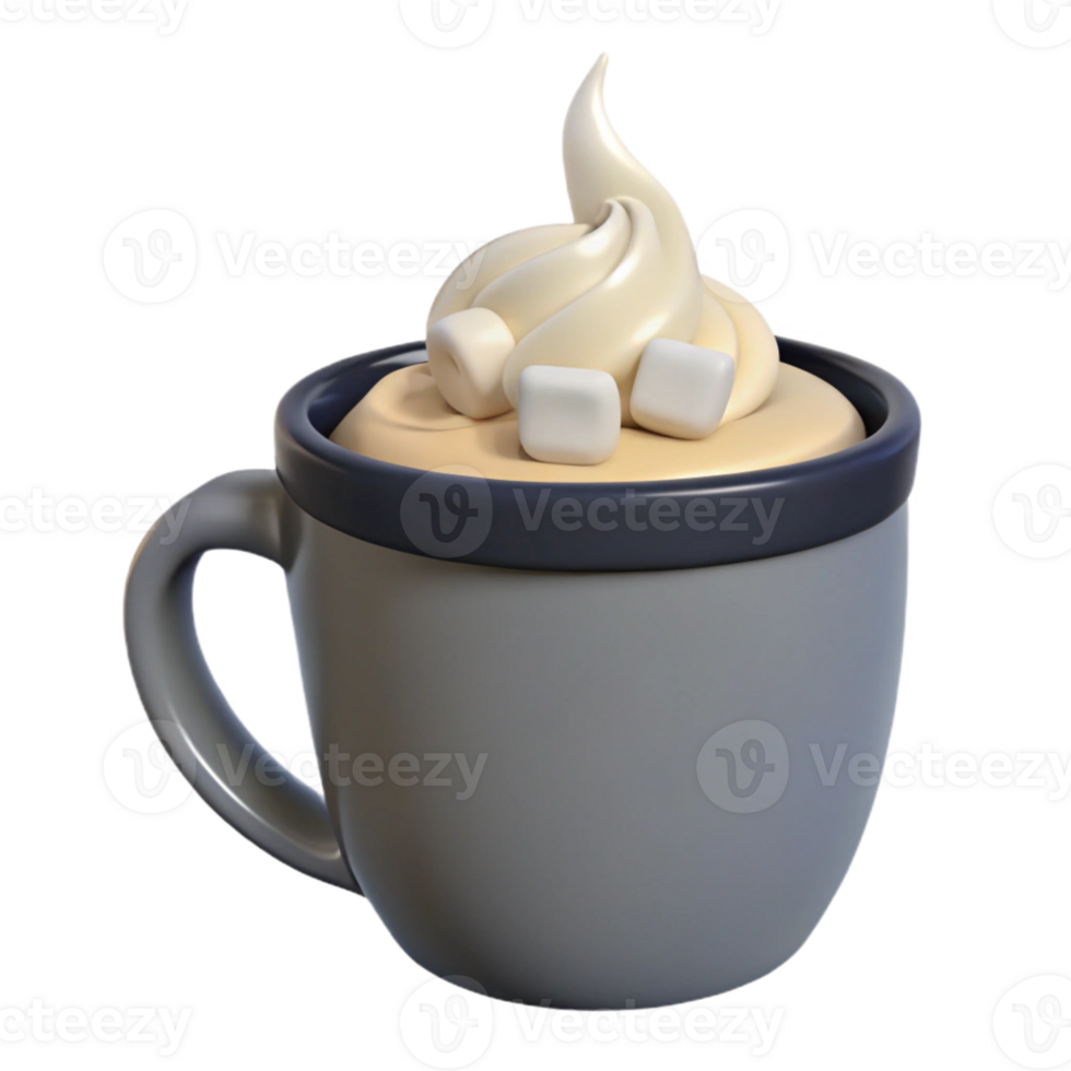 Whipped Cream and Marshmallow Topped Hot Drink in Mug png
