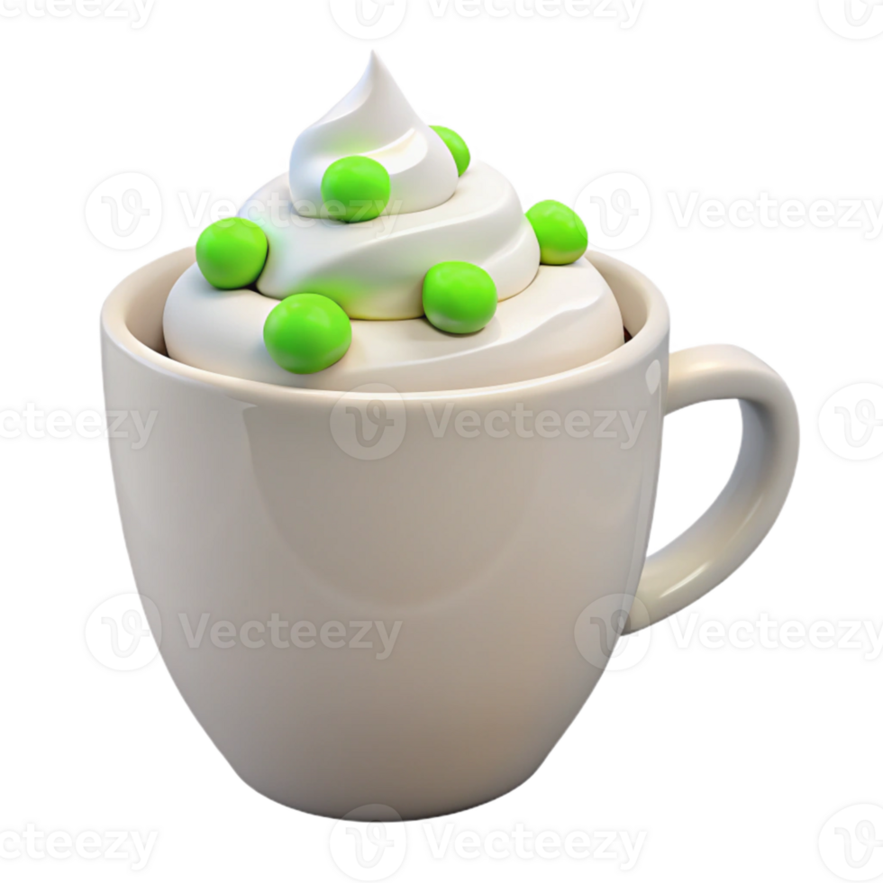 Whipped Cream with Green Candies in a Coffee Mug png