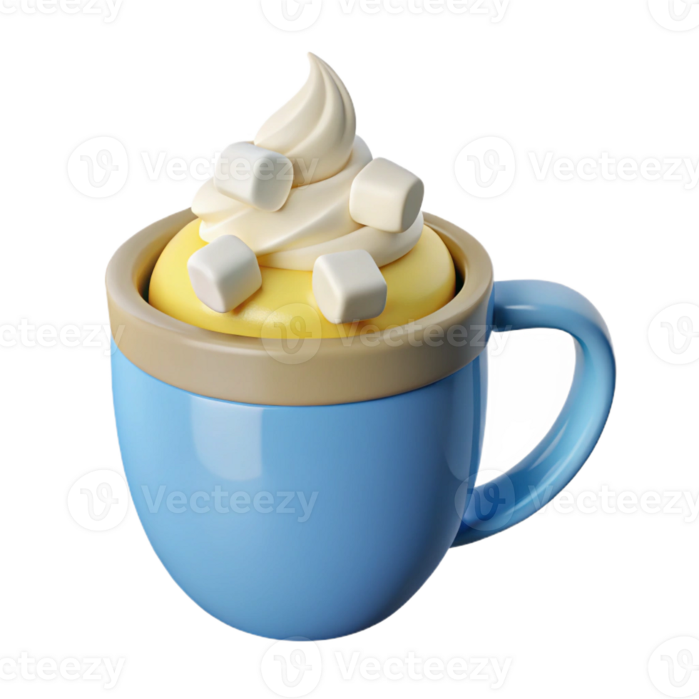 Whipped Cream and Marshmallows in a Blue Mug png