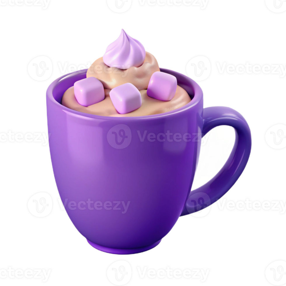 Purple Mug of Hot Chocolate with Whipped Cream and Marshmallows png