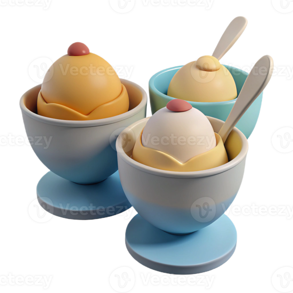 Three Colorful Ice Cream Bowls with Spoons png