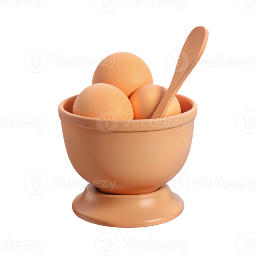 3D Render of Eggs in a Bowl with a Spoon png