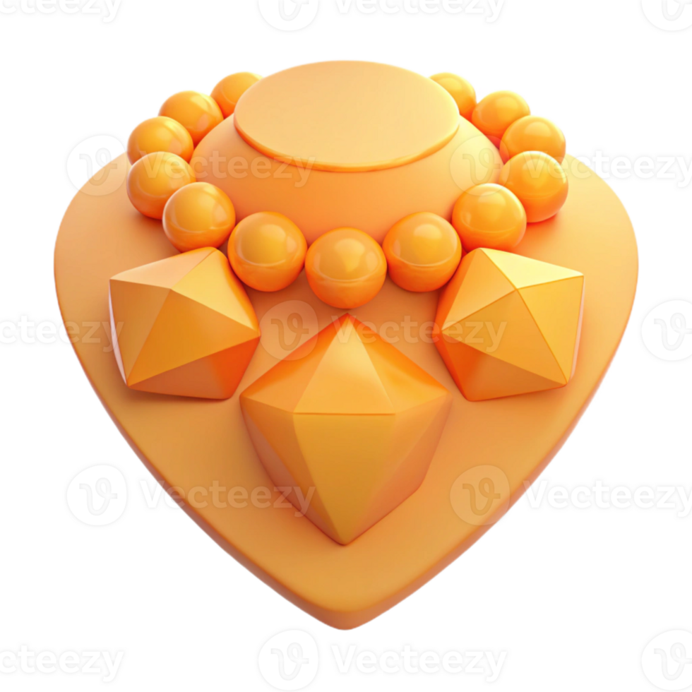 3D Render of a Golden Heart-Shaped Display with Gems and Beads png