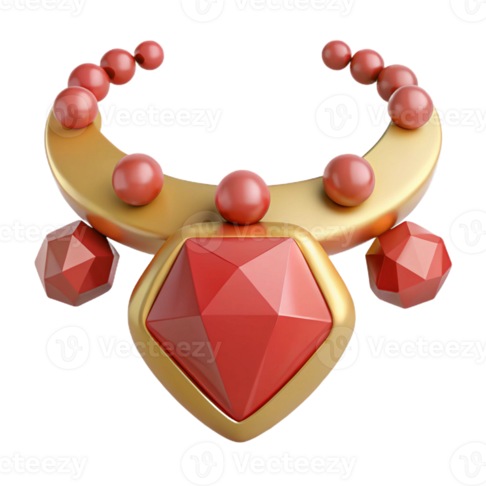 3D Render of a Gold and Red Gemstone Necklace png