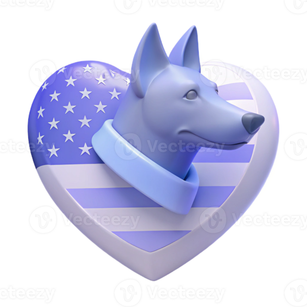 Patriotic Dog in Heart Shaped American Flag png
