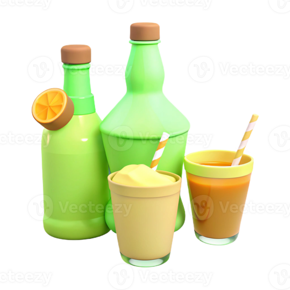 Orange and Lemon Juice with Straw and Glass png