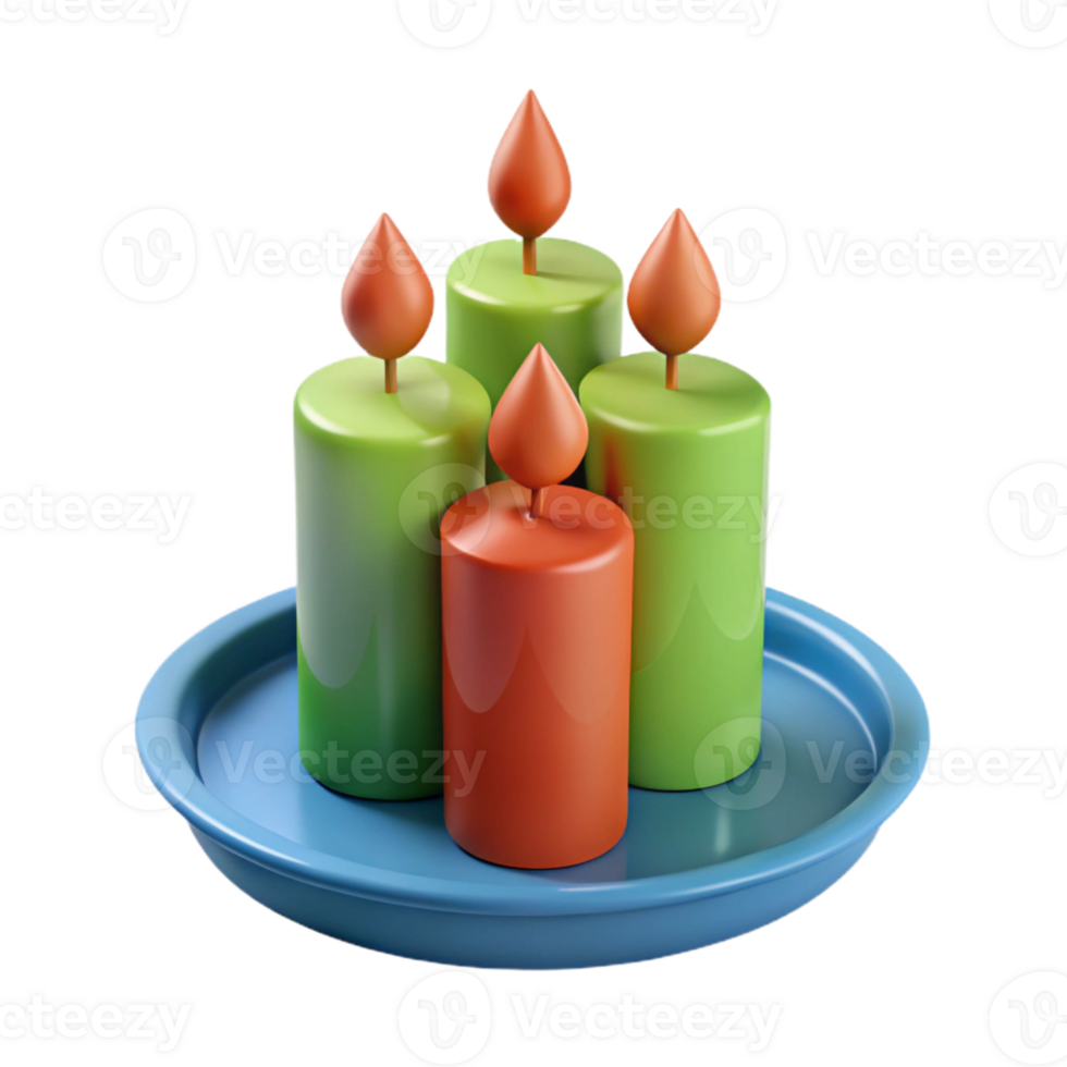 Four Candles on a Blue Plate png