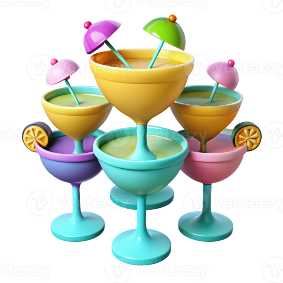 Colorful Cocktail Glasses with Umbrellas and Fruit Garnish png
