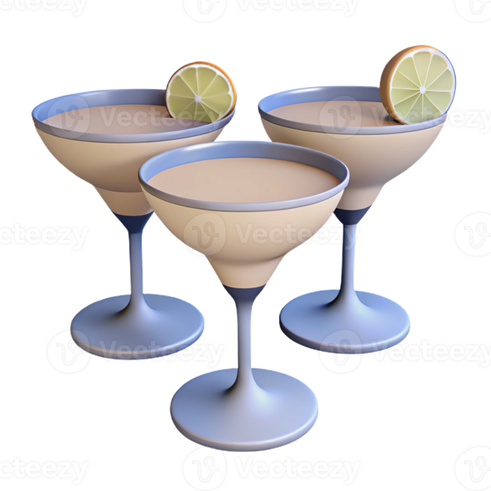Three Martini Glasses with Lime Wedges png