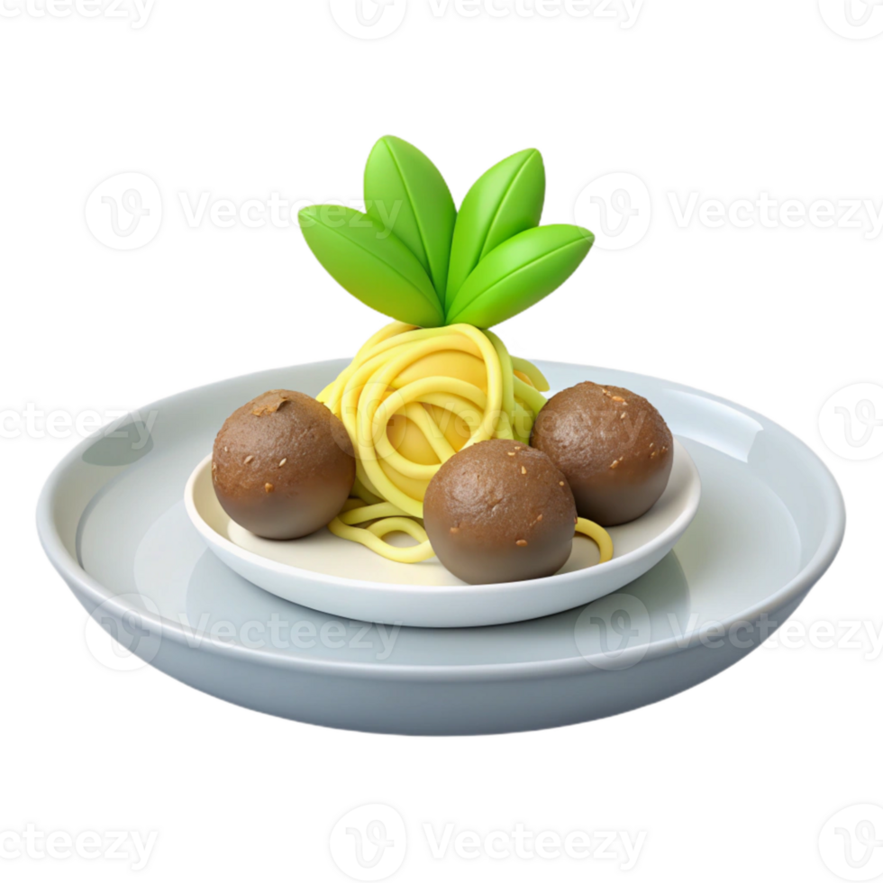 3D Rendered Pasta with Meatballs and a Green Garnish png