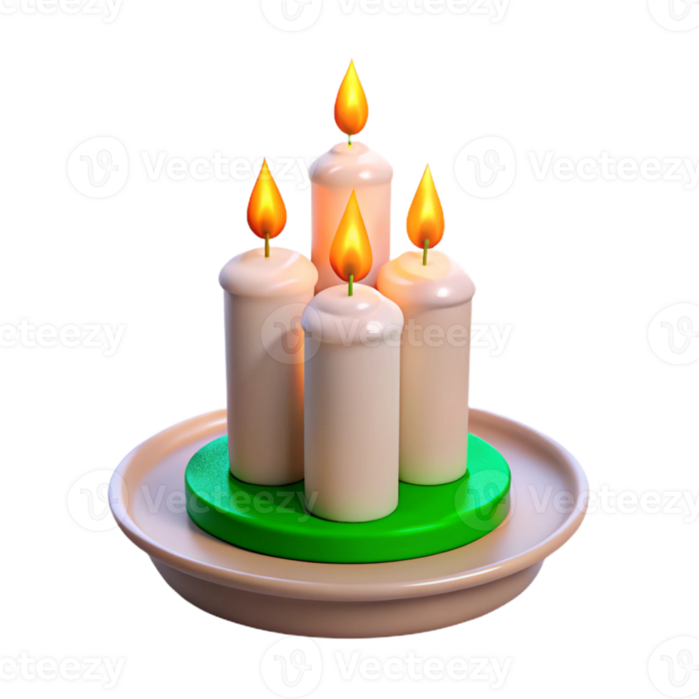 Four Burning Candles on a Green and Brown Base png