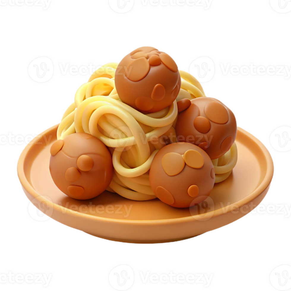3D Rendered Plate of Spaghetti with Meatballs png