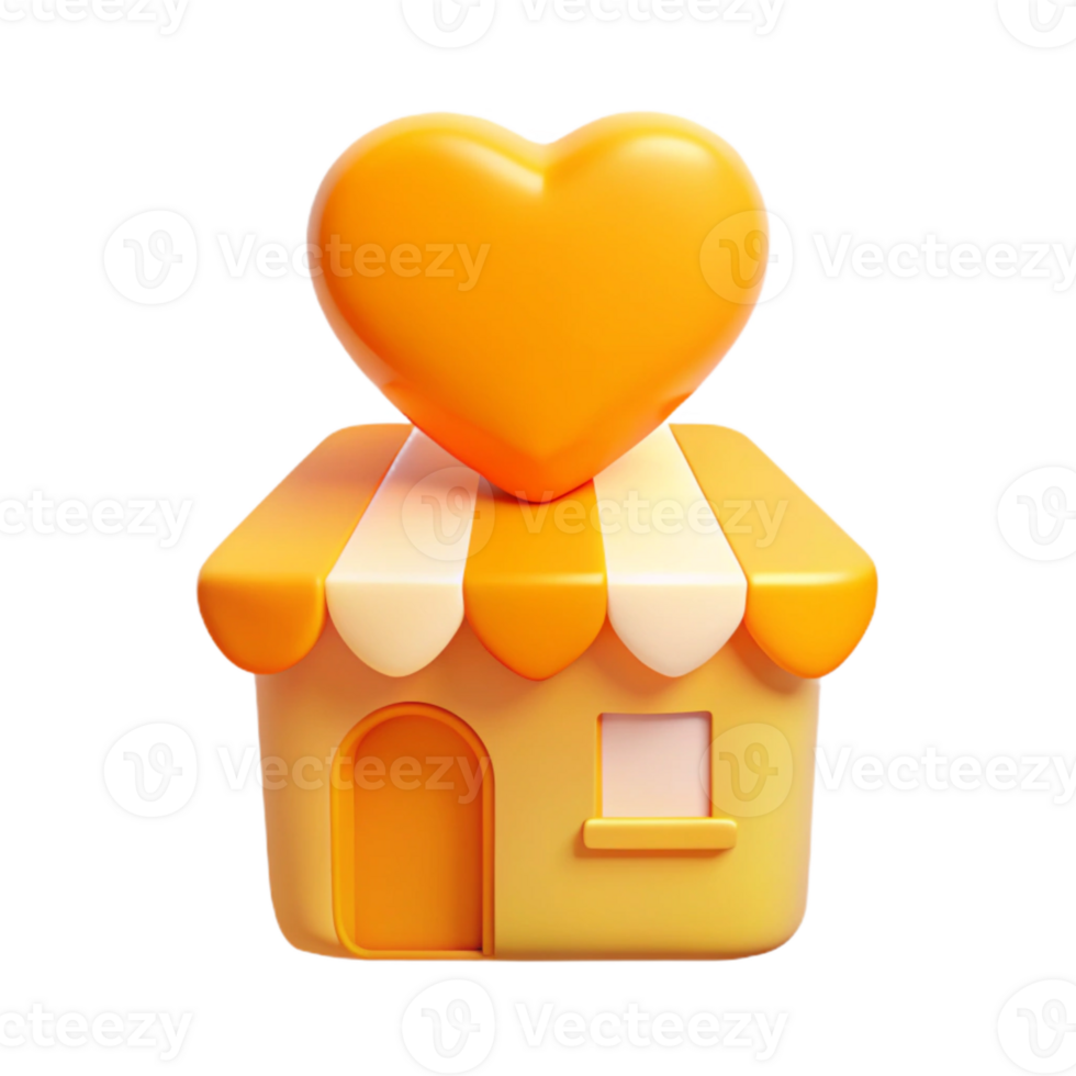 3D Render of a Yellow Store with a Heart on Top png