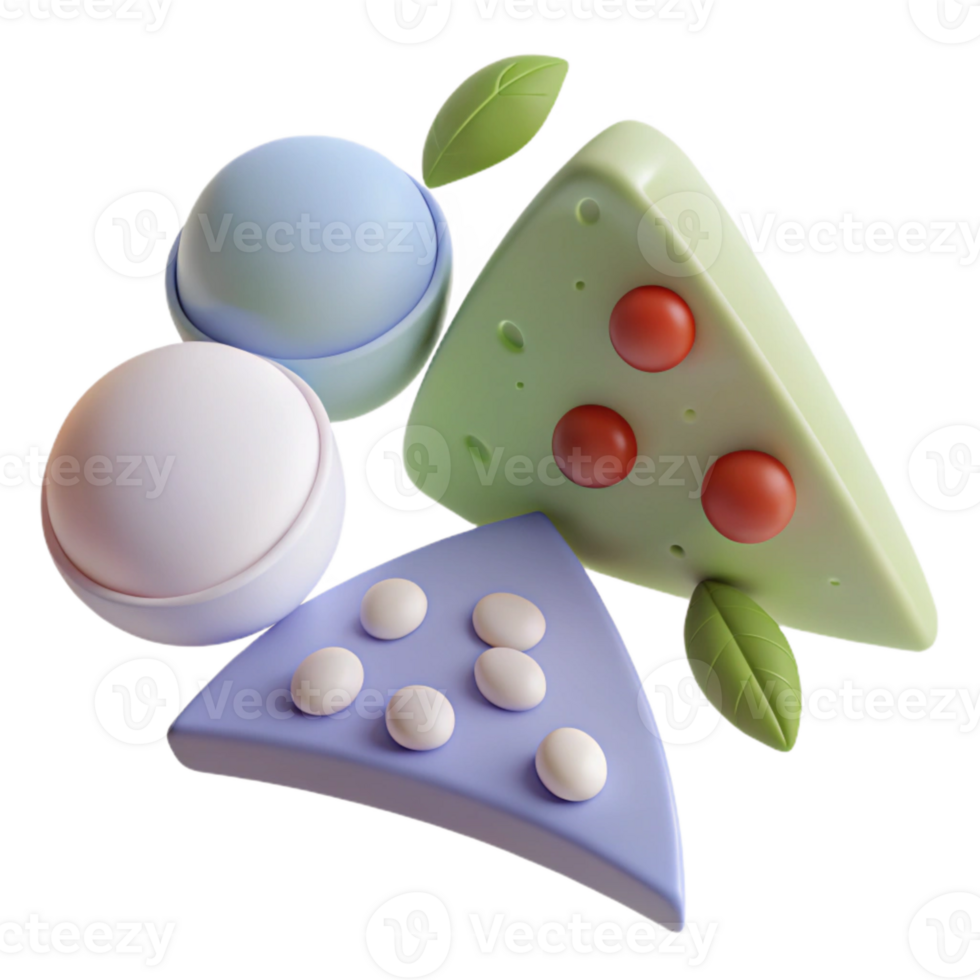 Abstract 3D Shapes with Colorful, Geometric Design png